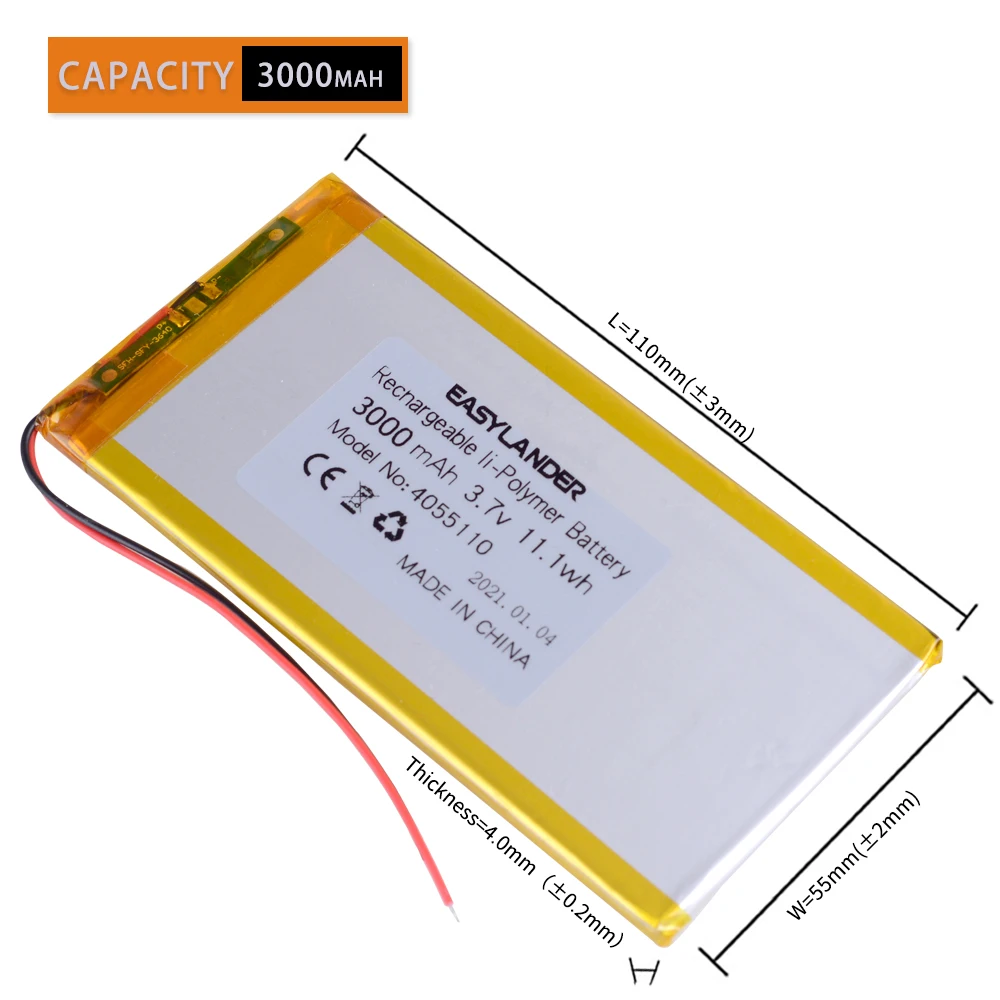 Bateria de polímero de lítio recarregável, 4055110
