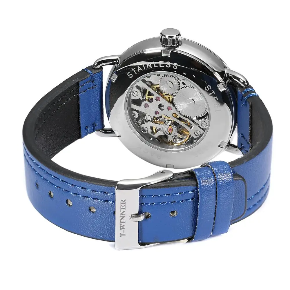 Simple casual men's and women's watches blue dial leather strap automatic mechanical watch T-WINNER