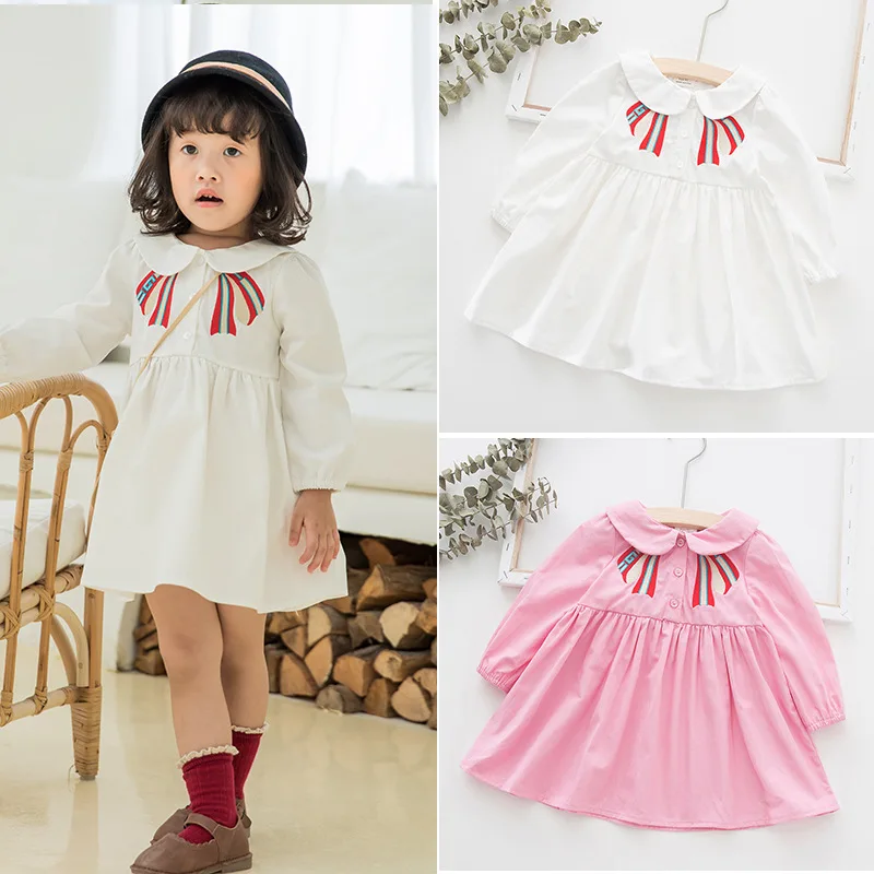 

Baby Dress Baby Embroidery Dress Vestido Infantil Peter Pan Collar Girl Autumn Cartoon 1-6 Years Old Children Long Sleeve Dress
