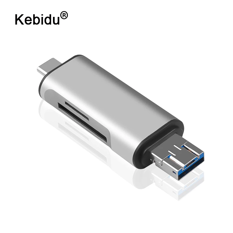 Kebidu 5-в-1 Тип C OTG кард-ридер с флеш-накопитель USB с гнездовым интерфейс для ПК USB 2,0 чтения TF слот для карт памяти для устройства чтения sd-карт серебро