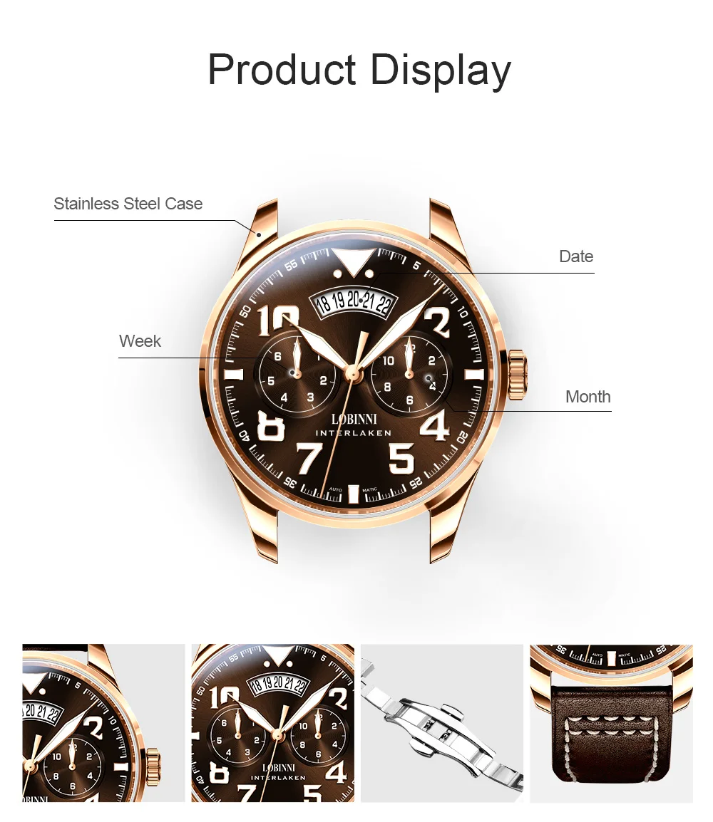 Швейцарские LOBINNI мужские часы Япония MIYOTA 9122 автоматические механические MOVT Мужские сапфировые часы relogio