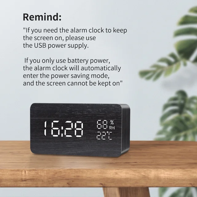 Digital Alarm Clock, with Wooden Electronic LED Time Display, 3 Alarm  Settings, Humidity & Temperature Detect, Wood Made Electric Clocks for  Bedroom