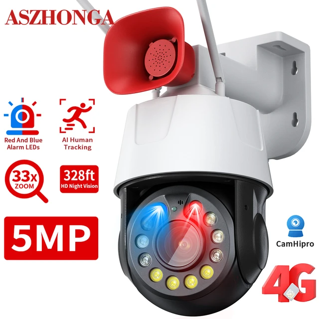 Cámara de seguridad con tarjeta SIM 4G para exteriores, videocámara de  vigilancia CCTV P2P, visión nocturna, seguimiento automático, Camhi, 5MP,  1080P, HD, WIFI - AliExpress