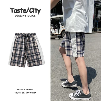 

Summer Drawstring Plaid Shorts Men's Fashion Retro Casual Shorts Men Streetwear Wild Hip-hop Loose Beach Shorts Mens M-2XL