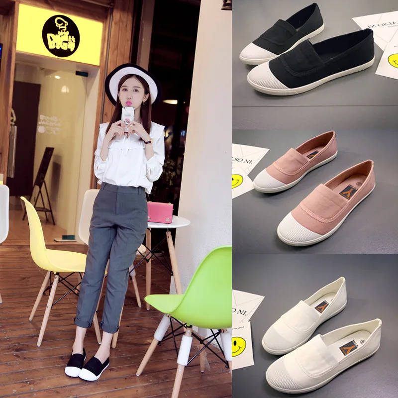 

2018 New Style Korean-style Fashion Students White Shoes Women's Fashion Foot Covering Casual Canvas Low Top Mom Peas WOMEN'S Sh