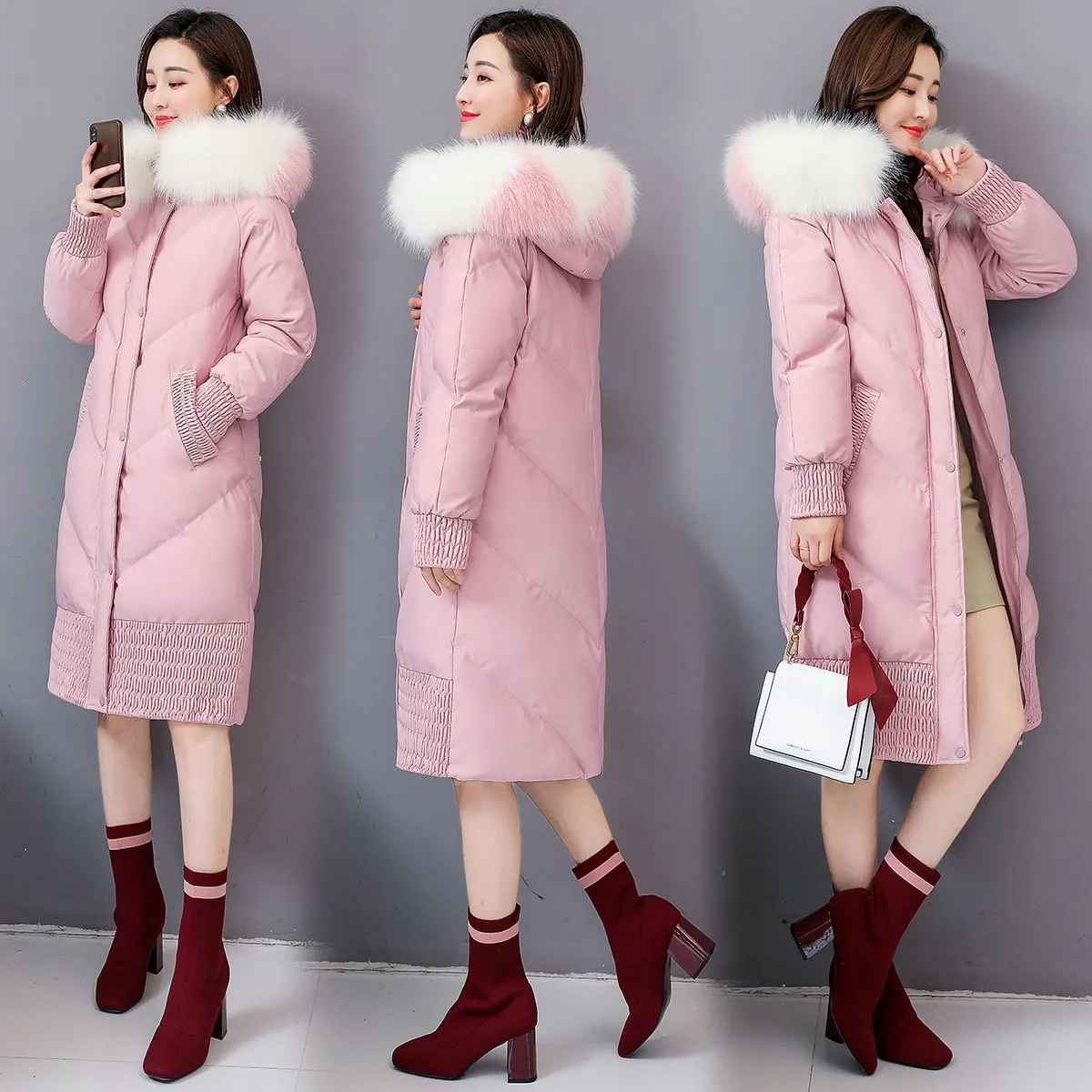 

Fashion Elegant Cotton-padded Clothes/Cotton Coat Long Sleeve Mid-length Hooded 2018 Winter
