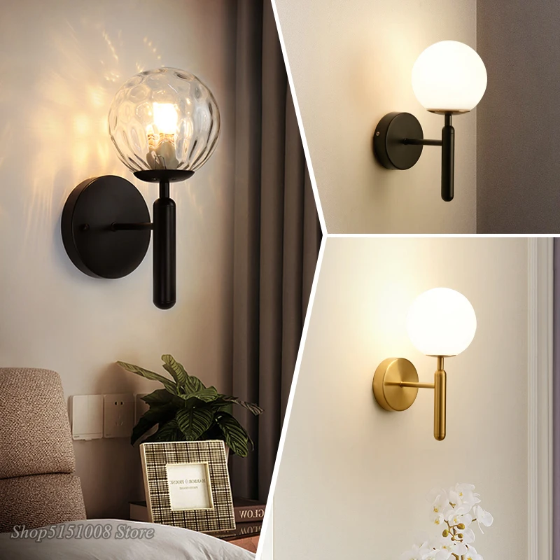 Nordic Modern Wall Lamp Bedroom Beside Glass Ball LED Wall Lights Wandlamp Bathroom Mirror Stair Lights Aisle Lighting Fixtures 3