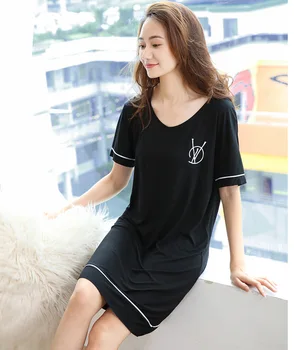 

Knee-Length Solid Loose Women Lingerie Casual Silk Nightgown O Neck Short Sleeve Sleepwear Dress Nightdress Homewear