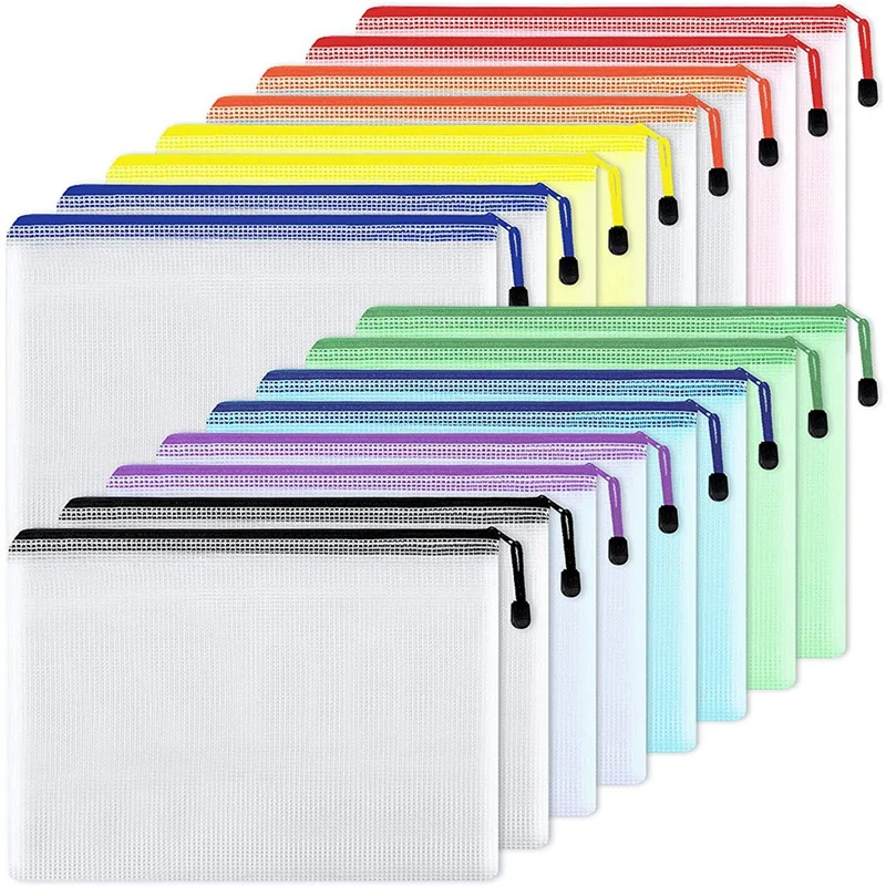 16pcs Mesh Zipper Pouch Document Bag,waterproof Zip File Folders,a4 Size,  For School Office Supplies,travel Storage Bags - File Folders - AliExpress