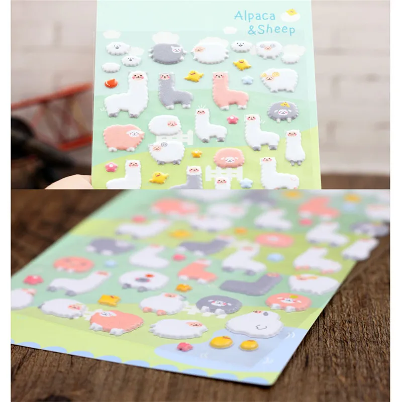 

Korea Styling Kawaii 3D Cartoon Sheep Alpaca PVC Diary Bubble Stickers Decorative For Notebook albums Card Paper