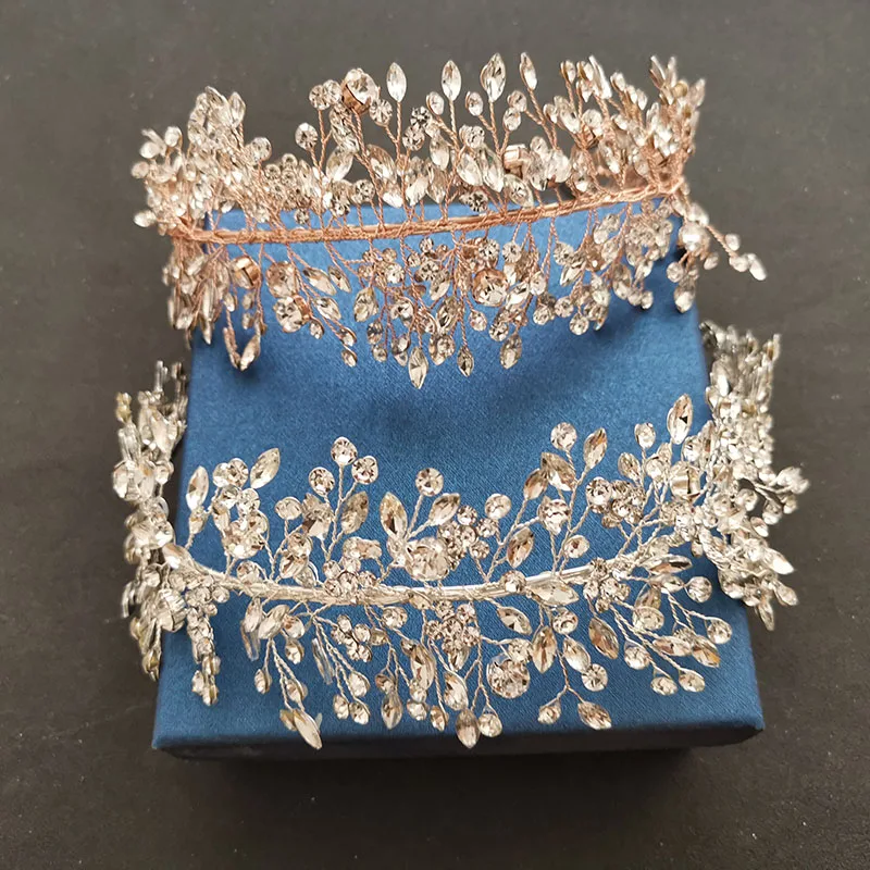 Женская тиара ручной работы SLBRIDAL свадебная корона с кристаллами стразы 3 цветов