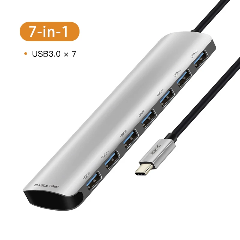 Кабель USB C концентратор USB 3,1 type-C к USB 3,0 7 в 1 концентратор Высокоскоростной с питанием концентратор USB type C для Macbook компьютера ноутбука N135 - Цвет: 0.15m 7in1
