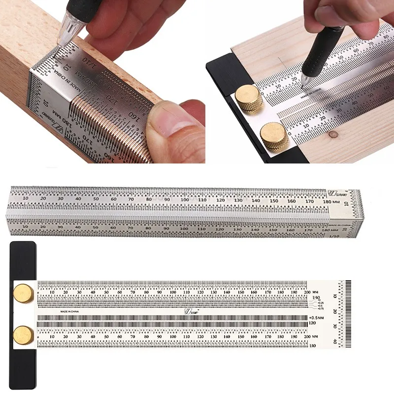 180-400mm Woodworking Scribe T-type Ruler Hole Scribing ruler woodworking crossed-out tool Marking