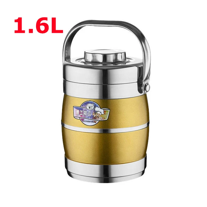 1.6L Gold 2.2L двухслойный вакуумный Термоизолированный Ланч-бокс из нержавеющей стали портативный офисный большой контейнер для еды для взрослых Bento Ланчбокс - Цвет: 1.6L Gold