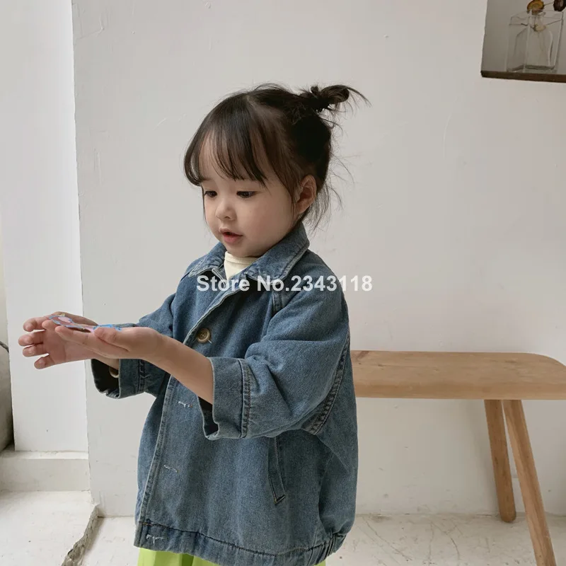 

Korean Style Spring Autumn Fashion Oversized Denim Jackets For Boys And Girls Solid Color Kids All-match Coats