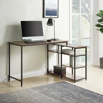 

l shaped desk with shelves corner computer desk with cpu stand, home office gaming table workstation study writing desk