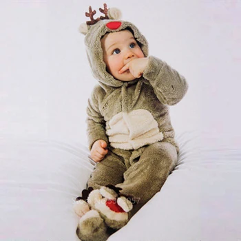

New Year Christmas Moose Cosplay Costume for Baby Boy Girl Xmas Family Party New Born Elk Cute Coral Fleece Soft Romper Jumpsuit