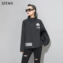 XITAO Tide, Черный Принт с буквами, короткая куртка, модная женская одежда,, просторное с воротником-стойкой, пальто с длинными рукавами, Новинка осени, WQR1666