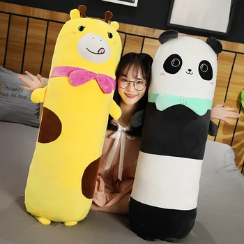 

70-140cm Big Colorful Lying Panda Plush Toys Soft Stuffed Cartoon Animal Dolls Sofa Decor Giraffe Pillow Baby Kids Gift