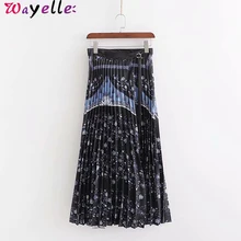 Гофрированные длинные юбки для женщин, осень, новинка, цветочный принт, раздельная юбка средней длины, Женская Ретро юбка на шнуровке, облегающая юбка, женские вечерние платья