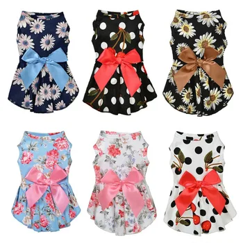 Summer Small Floral Dog Dress Bow Princess Dog Dress For Dogs Skirt Cute Princess Dog Wedding Dresses York Clothes Pet Dress 1