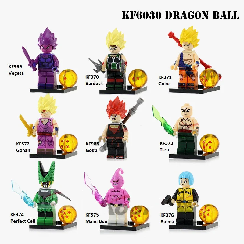 8 шт./компл. KF6030 строительные блоки Dragon Ball фигурки Вегета идеальная ячейка Majin Buu Gohan Bululma Bardock Кирпичи Детские игрушки KF6030