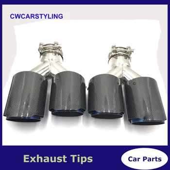 

One Pair Y Style Glossy Carbon blue Stainless Steel Exhaust Dual tips Universal ak Car Exhaust Tips for BMW for Benz