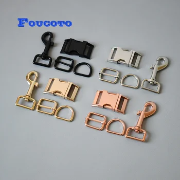 

200sets/lot Metal release buckles D rings adjuster 25mm for dog collar leash rope clip buckles clasp snap hook DIY accessories