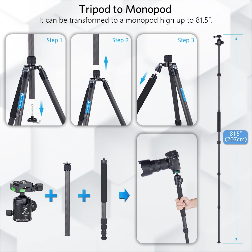 Tripé de Fibra de Carbono para Câmera Suporte do Telefone Móvel Smartphone Celular Profissional Tripé Dslr Monopé Max 197cm As35c 6 Computers & Electronics