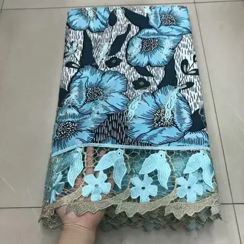 

Graceful embroidery African cotton print wax fabric with guipure lace cloth for sewing ZQL12(6yards/lot)