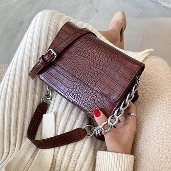 

Vintage Stone Pattern PU Leather Mini Crossbody Bags for Women 2020 Winter Hand Bag Women's Trend Branded Chain Hand Bags