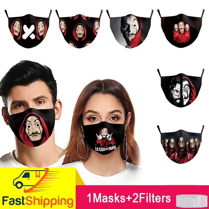 Mouth Mask Reusable Cosplay Costume Adult Black Face Print Washable Fabric Masks PM2.5 Protective Dust | Красота и здоровье