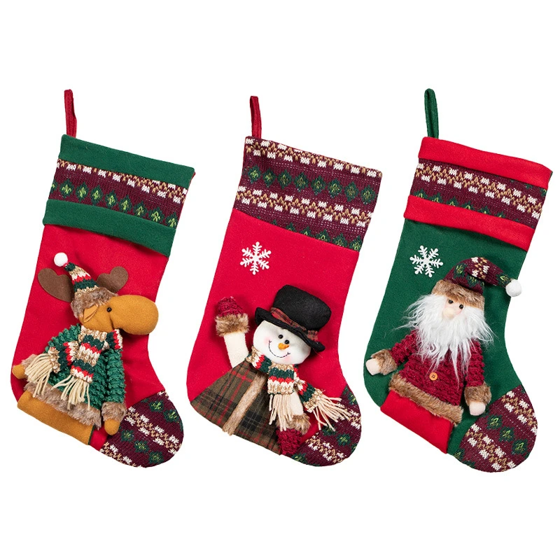 

3pcs Christmas Sock Kids Candy Bag Gift Mini Socks Xmas Tree Ornament Elk Cloth Bag Socks Fireplace Hanging New Year Party Socks
