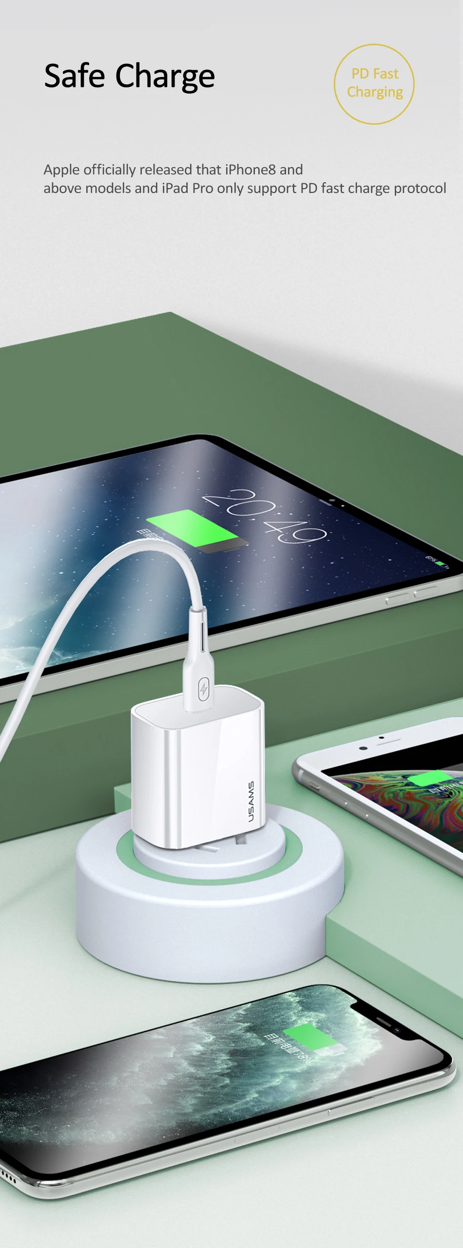 USAMS T34 Type C PD 20W Fast Charger 20W Quick Charge 4.0 3.0 QC Phone Charger US-CC118 20 H1aaaffc9301b456489a50573397853f5S