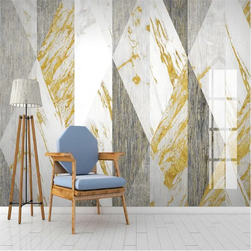 Large 3D wallpaper mural custom modern light luxury geometric marble living room TV background wall tile mural