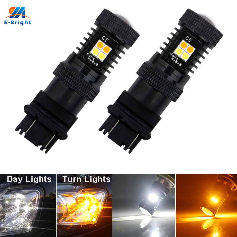 3157 3057 4057 4157 LED Switchback Bulbs P27/5W T25 Dual Color White/Amber Daytime Running Lights Turn Signal Non-polarity 2PCS |