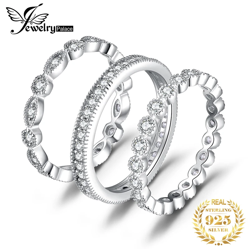 Jewelrypalace модные 2.15ct фианитами 3 Вечность Группа Кольца для Для женщин Чистая кольцо стерлингового серебра 925 Мода newes ювелирные изделия