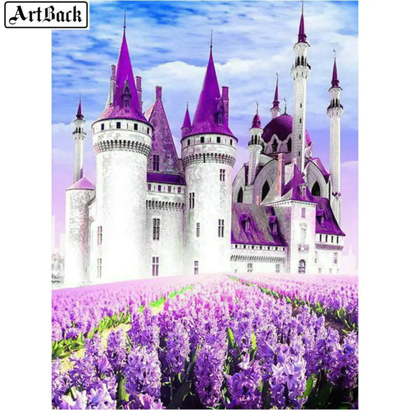5d алмазная живопись фиолетового замка лаванды 3d Алмазная мозаика вышивка