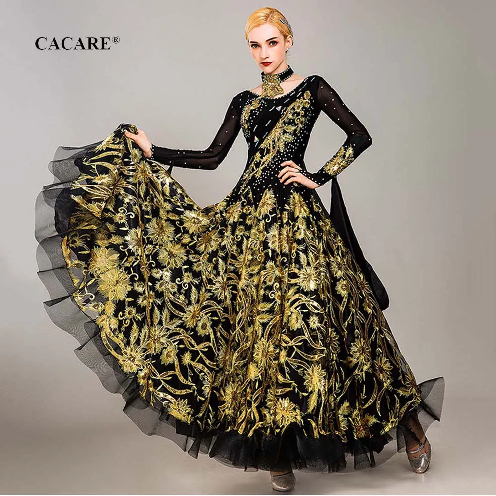 

CACARE Luxury Standard Dance Dresses Ballroom Dance Competition Dresses Tango Waltz Dress Flamenco D0729 Big Ruffled Hem