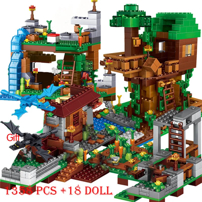 1358pcs Building Blocks Mountain Cave My Worlds Village Warhorse City Tree House With Elevator Bricks Toys Children Gift 1358pcs Building Blocks Mountain Cave My Worlds Village Warhorse City Tree House With Elevator Bricks Toys Children Gift