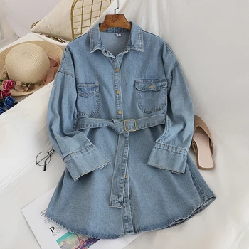 

Spring Denim Jackets Ladies Coats Autumn Jacket With a Belt For Women Large Size Womens Outwear Coat