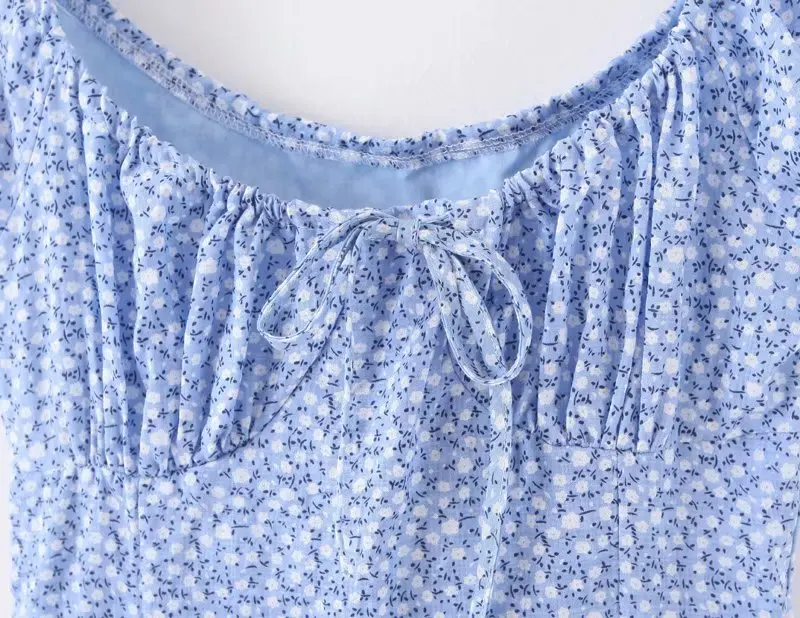 Holiday Center Bow Summer Vintage Blue Floral Print Beach Slim women mini dress vestidos dropshipping clothes vintage brandy na