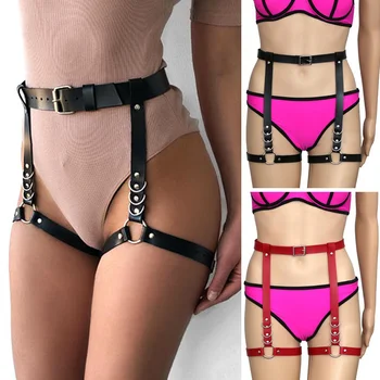 

PU Belt Leg Loops Integrated with Adjustable Leg Loops Abdomen Straps for Hip-hop Street Shooting Nightclub TY66