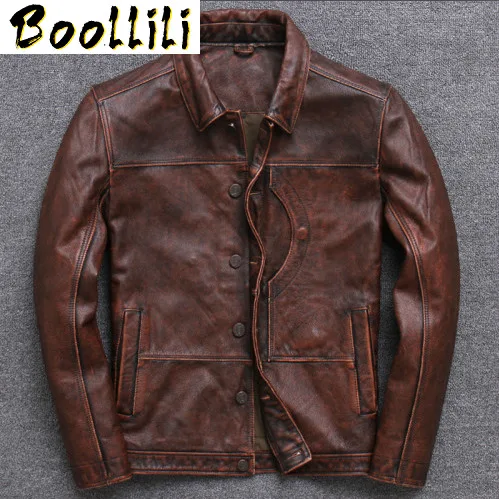 

Boollili Genuine Leather Jacket Men Vintage Cowhide Leather Coat Spring Autumn 100% Real Cow Leather Jackets Veste Cuir Homme