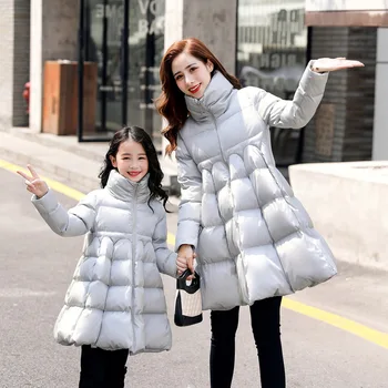

Winter 2019 Mother Daughter Down Dresses Coats Korean Padded Jacket High Waist Like Mum Baby Mama Children Family Look Clothes