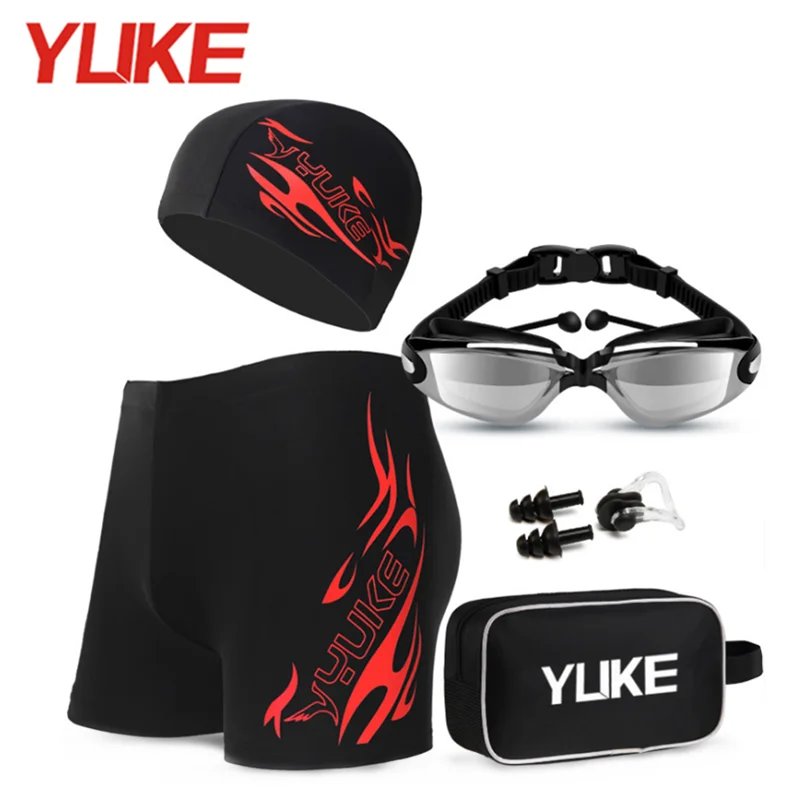 Yuke Men's Swimming Set Swim Trunks Glasses Cap Carry Bag Plus Size Swimwear Adult Men Swimsuit Bathing Suit Beach Boxer Shorts boxer shorts swim trunks swim shorts men swimsuit