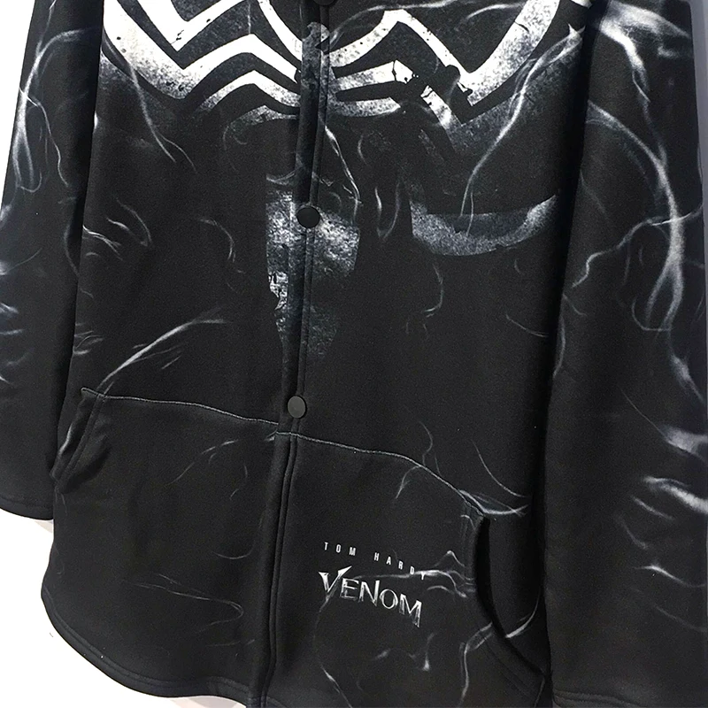 Аниме супергерой Venom Eddie Косплей костюмы Эдварда Брока Тренч худи с пуговицами куртки теплая зимняя толстовка с капюшоном пальто Новинка