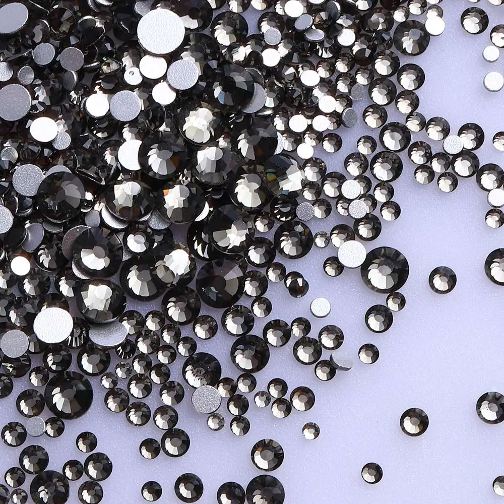 Mix Size Black Diamond Flat Back Rhinestones for Face Self-adhesive Crystal Beads Loose Precious Stones Diamond Painting Jewelry