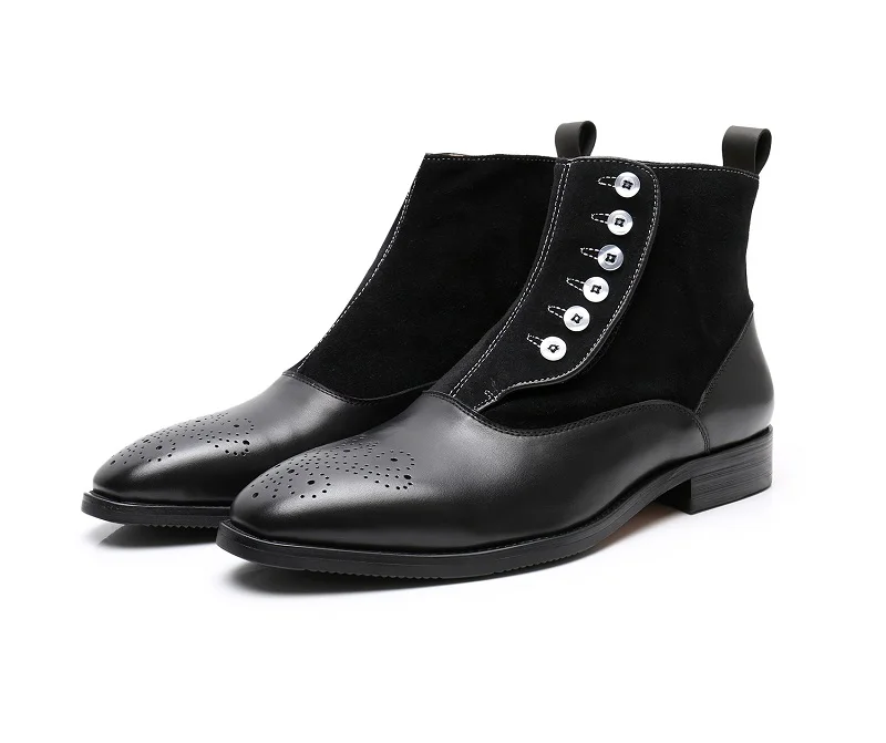 Italian Men's Knight Boots men Buckle button Work boots Square Shoe men Chelsea Boots
