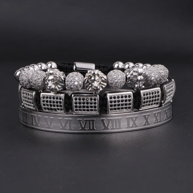 New Design Men Jewelry Luxury Bracelet CZ Pave Ball Rectangle Braided Stainless Steel Bangle Adjustable Bracelet Men - Image 2